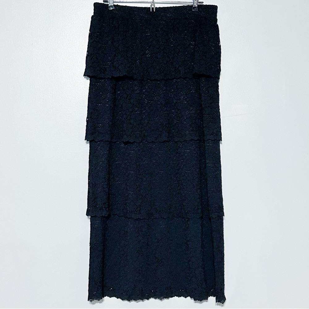 NWT Laundry By Shelli Segal Black Tiered Lace Maxi Skirt Size‎ Medium
